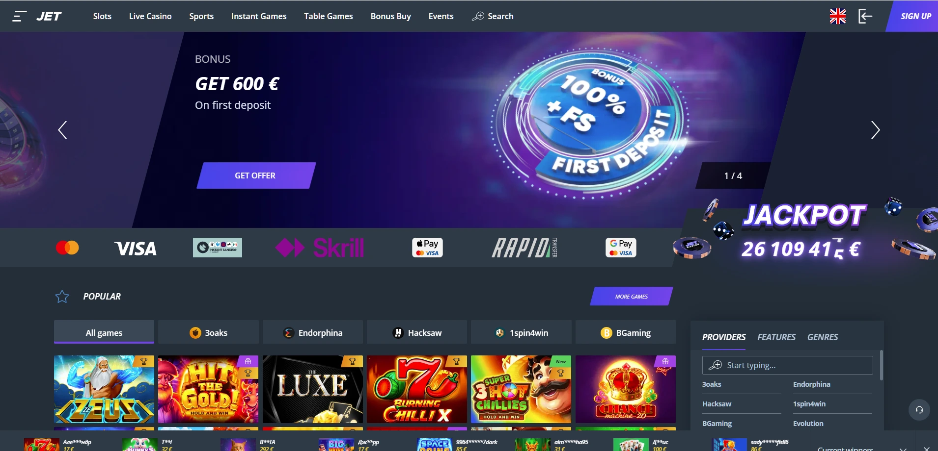 Jet Casino Canada gaming environment with casino games and sports betting